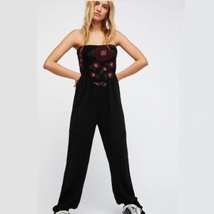 Free People Karan Strapless Smocked Jumpsuit Black